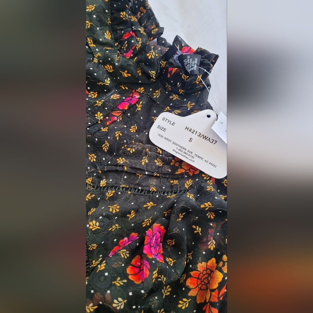 NWT!Spring Boho Sheer Textured Elegant High-Neck Women's Floral Midi Dress Small - Picture 11 of 17